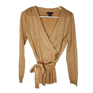 New York & Company Low Cut Gold Sweater Top Size Small